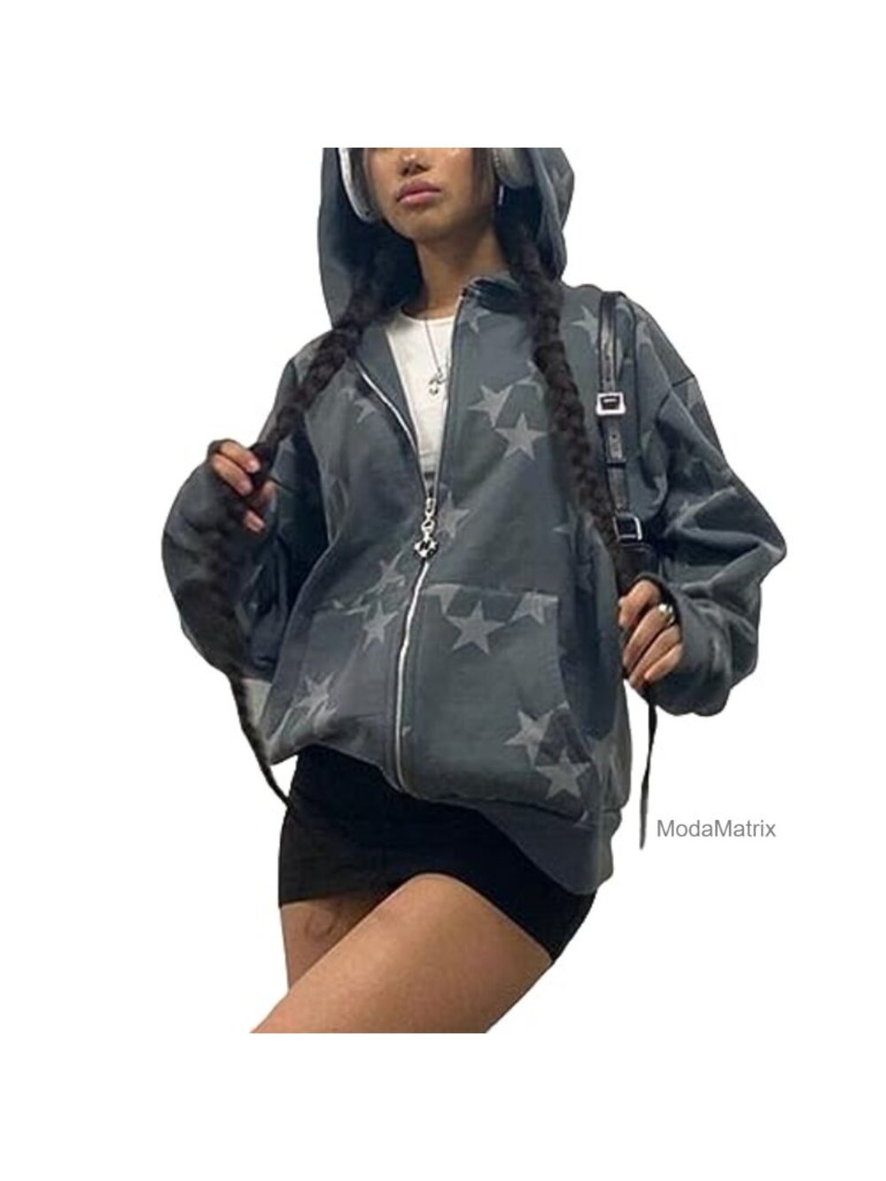 Women Star Graphic Zip Up Hoodie Oversized Y2k Streetwear E-Girl Grunge Coat